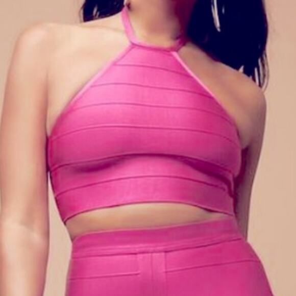 NWT Herve Leger x Forever 21 Hot Pink Knit Bandage Halter Top Sz Large - Picture 2 of 11